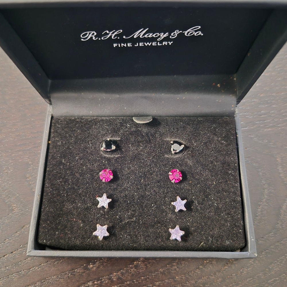 Rhona Sutton Colored Cubic Zirconia Stud Earrings - Set of 4 in Sterling Silver